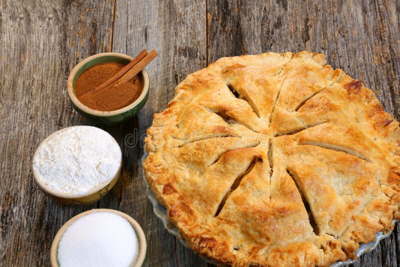 Whole apple pie stock photo. Image of table, rustic, dessert 65638530