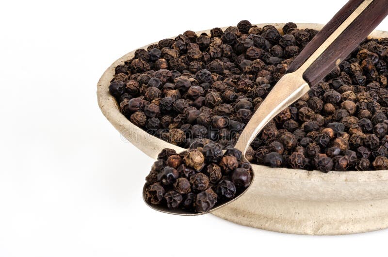 Whole Black Pepper in Old Stone Bowl Stock Photo Image of condiment
