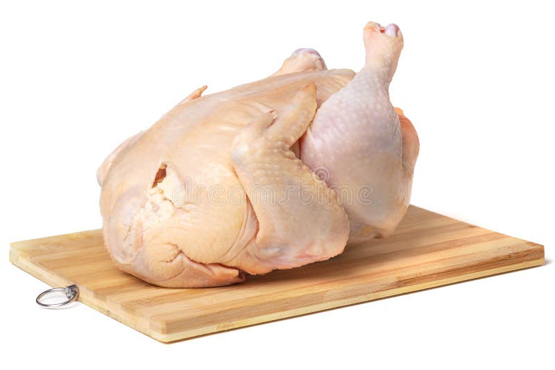 Whole Chicken Carcass on a Cutting Board, Isolate on a White Background