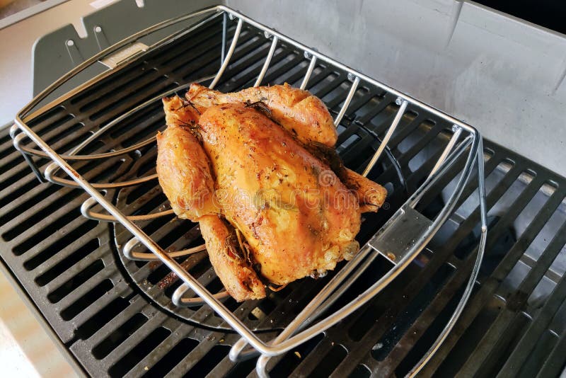 Whole Chicken on Gas Barbeque Stock Image Image of barbecue