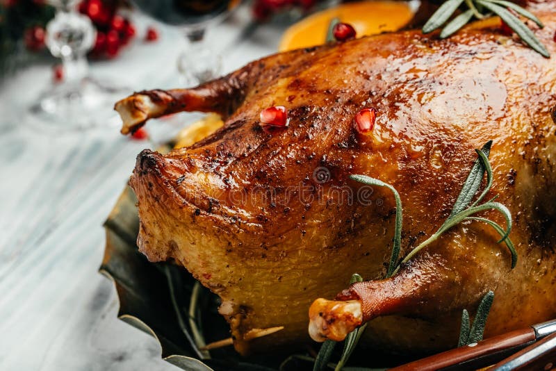 Whole Crispy Golden Roast Duck with Orange Slices for a Festive ...