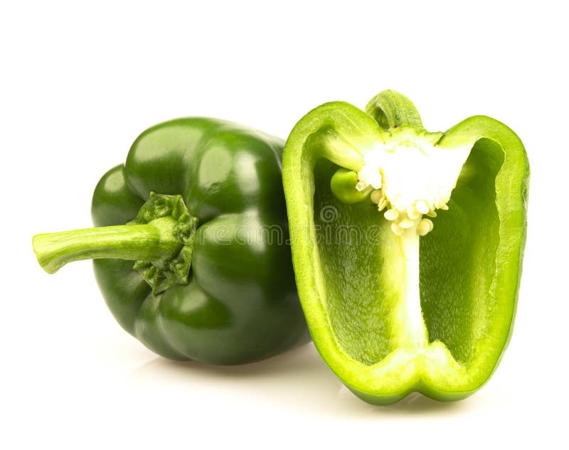 Whole and Cut Green Bell Peppers on White Background Stock Image Image of cooking, gourmet