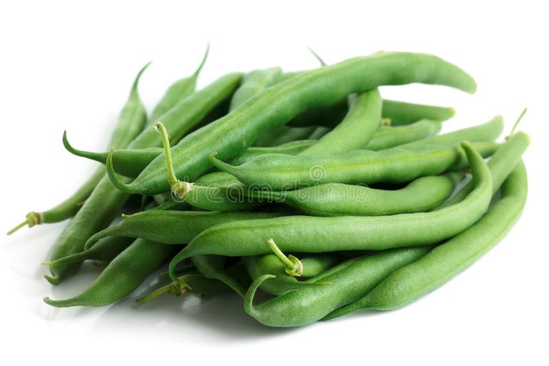 Whole French green string beans isolated on white. Whole French green string beans isolated on white royalty free stock photo