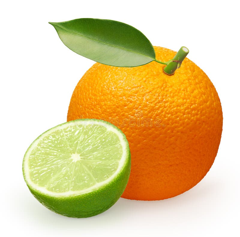 Orange Fruit with Green Leaf and Half of Lime Stock Image Image of