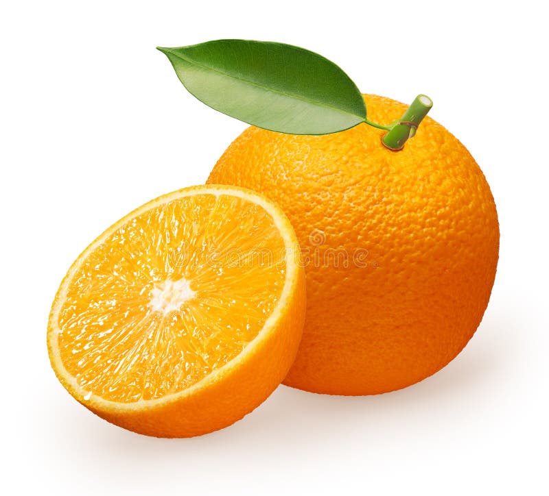 Whole Fresh Orange Fruit With Green Leaf And Half Stock Image Image