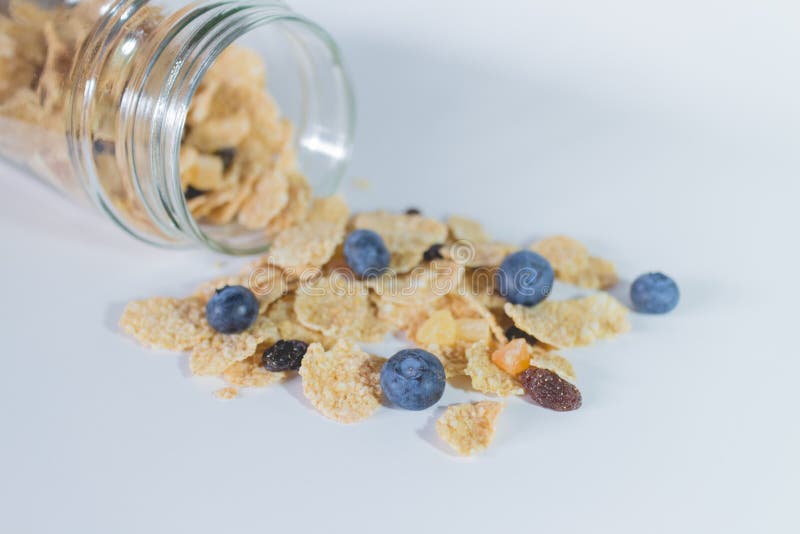 Whole Grain Cereal Flakes Which Mixed Berry Fruit and Raisins Stock