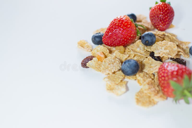 Whole Grain Cereal Flakes Which Mixed Berry Fruit and Raisins Stock
