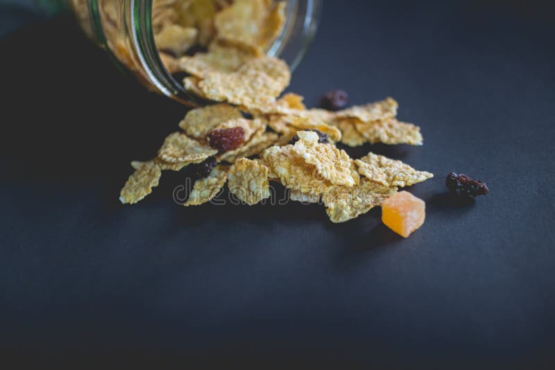 Whole Grain Cereal Flakes Which Mixed Dried Fruit and Raisins Stock Image Image of energy
