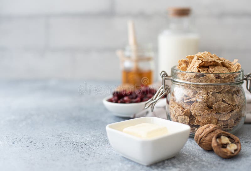 Whole Grain Cereal with Milk, Berries and Sour Cream Stock Image
