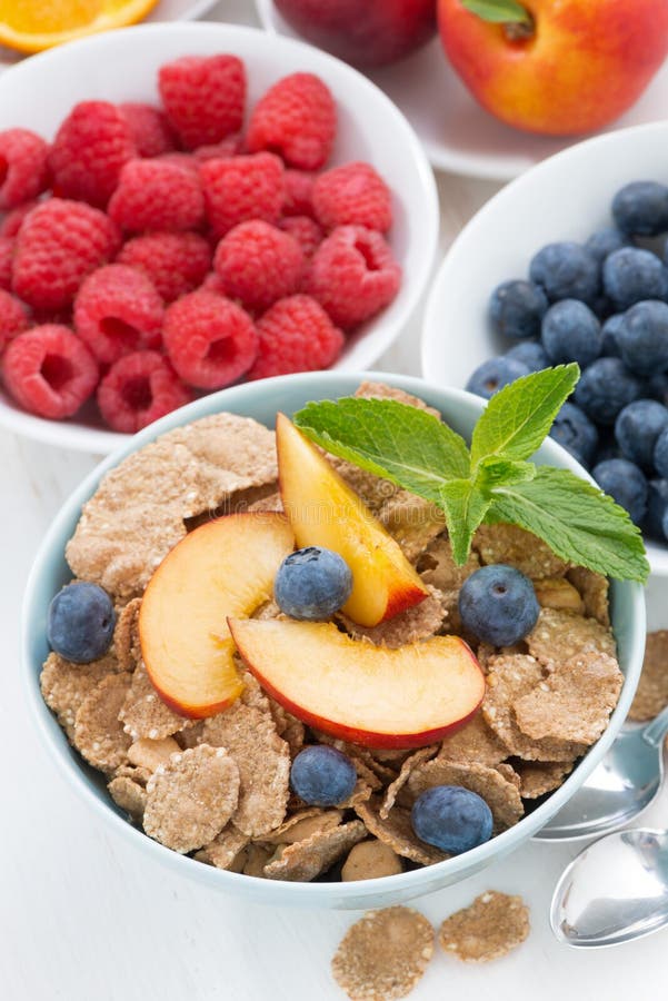 Wholegrain Flakes with Fresh Fruit and Berries, Closeup Stock Image Image of fresh, health