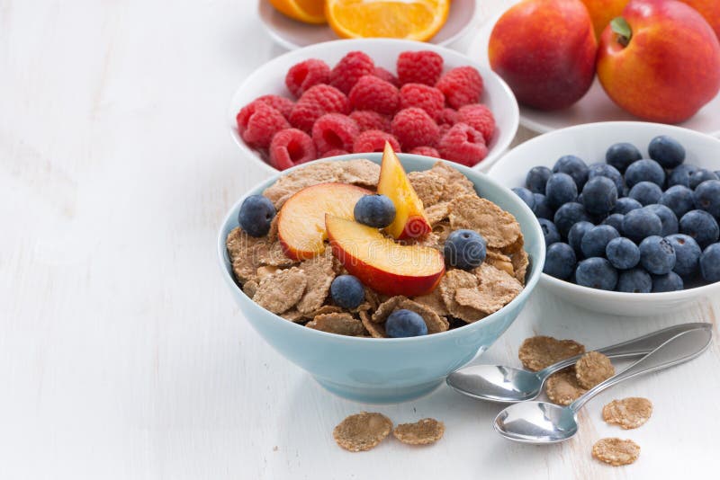 Wholegrain Flakes with Fruit and Berries Stock Photo Image of cereal, fiber 55586828