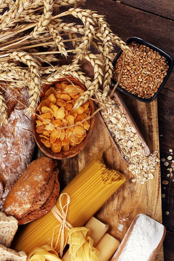 Whole Grain Products with Complex Carbohydrates on Table Stock Image