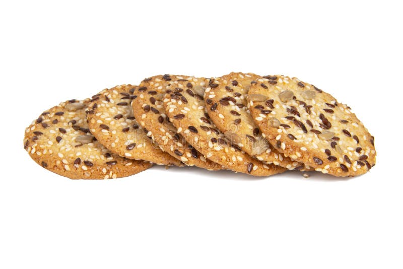 Whole Grain Snack Cereal Cookies Seeds Isolated on the White Background