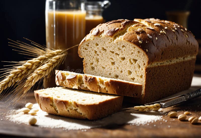 Whole Grain Yeast Free Rye Bread in the Kitchen Interior Stock Image