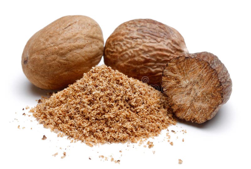 Whole and Grated Nutmeg with Leaves Isolated Stock Photo Image of