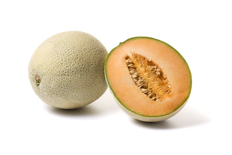 Whole, half cantaloupe melon