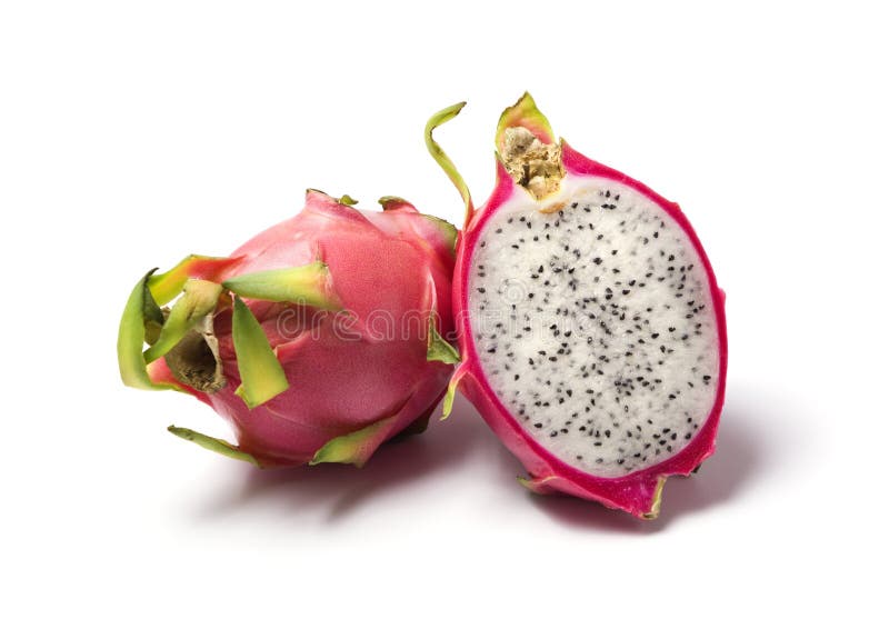 Whole and half dragonfruit