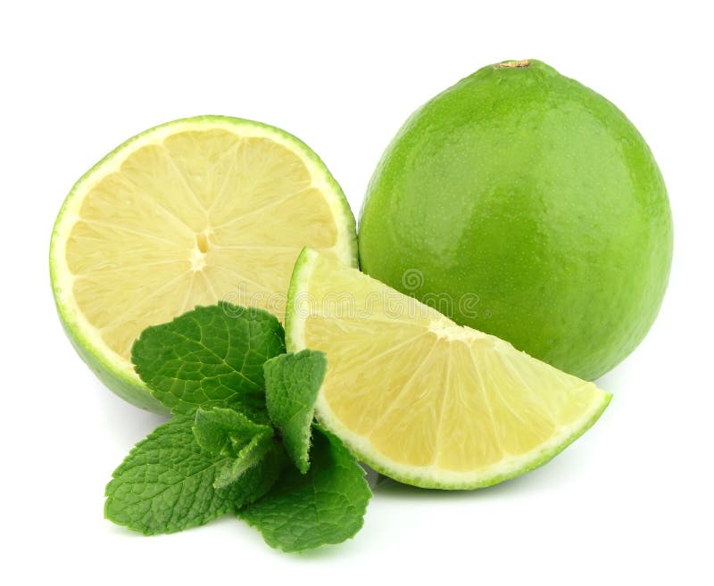 Whole lime and cut with mint