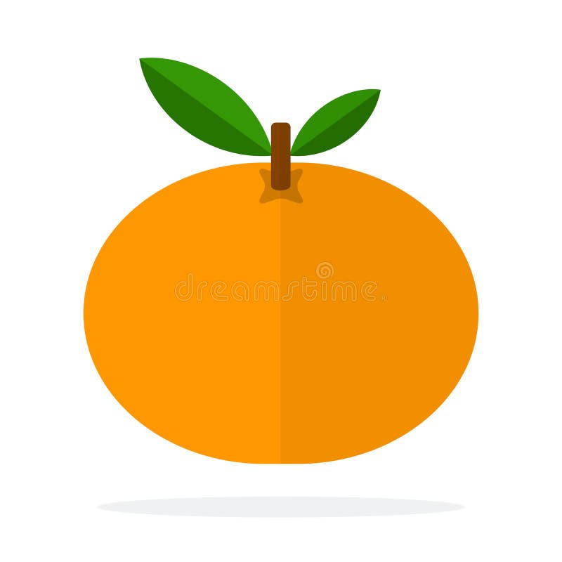 Orange with a Stem and Leaf and Segment of Orange Flat Isolated Stock ...