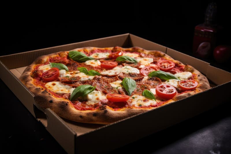 A Whole Margherita Pizza Displayed in a Delivery Box Stock Image Image of takeout, food 300179689