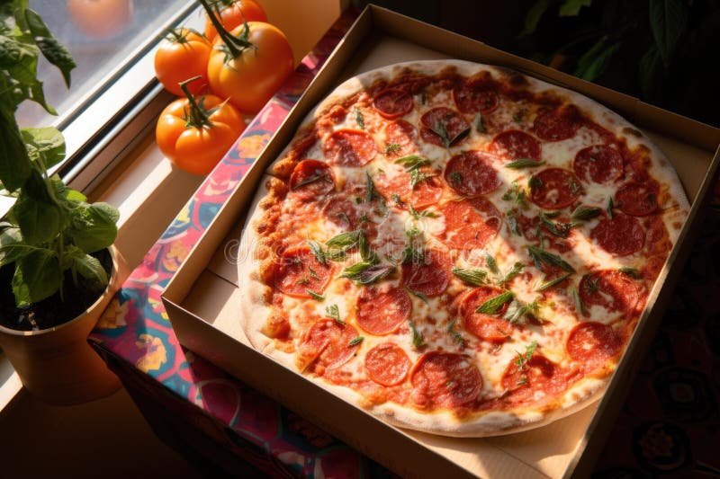 A Whole Margherita Pizza Displayed in a Delivery Box Stock Image Image of delicious, displayed