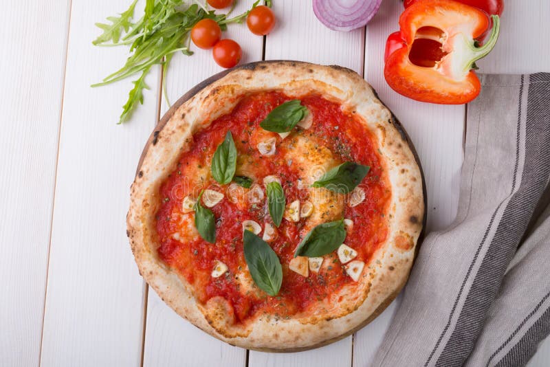 Whole Pizza on Wooden Board Stock Photo - Image of fast, food: 92194712