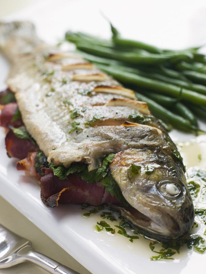 Whole River Trout with Jamon and Herb Butter Stock Photo Image of