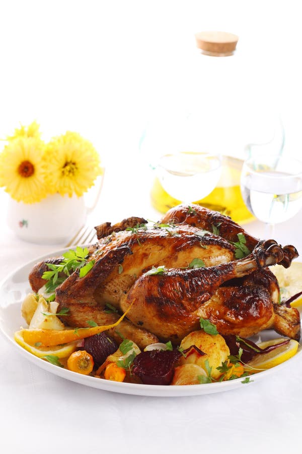 Whole Roasted Chicken with Vegetables Stock Photo Image of cuisine