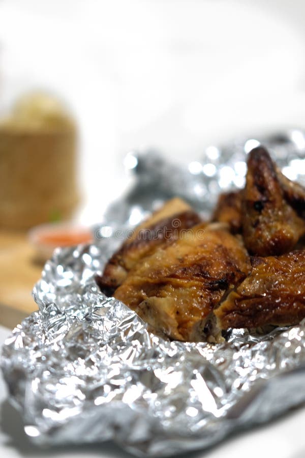 Roasted Chicken Food On Aluminum Foil Stock Image Image of foil, meat