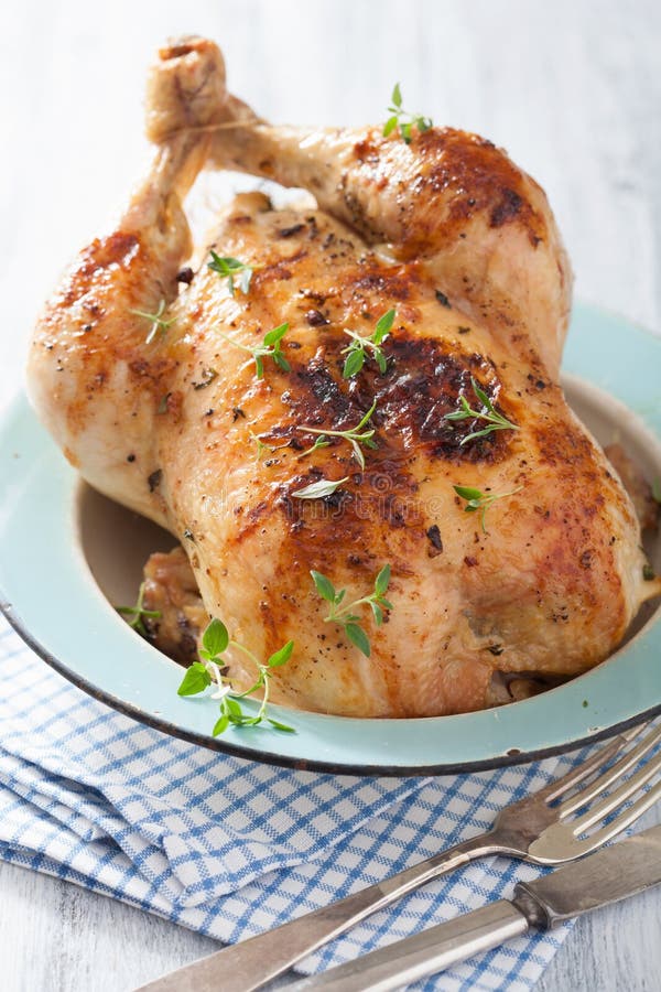 Whole Raw Chicken with Rose Pepper and Thyme Stock Image Image of
