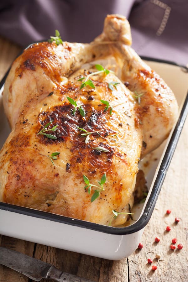 Whole Raw Chicken with Rose Pepper and Thyme Stock Image Image of
