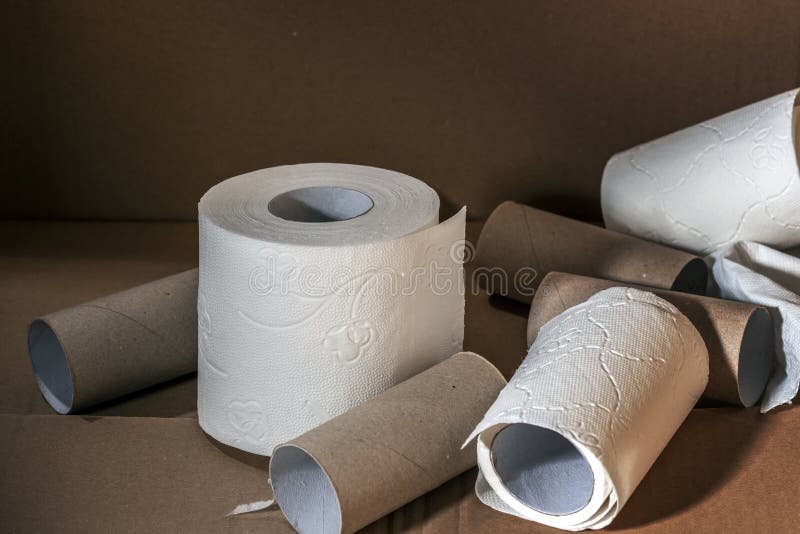 Only Whole Roll of Toilet Paper in a Pile of Used Rolls Stock Image ...