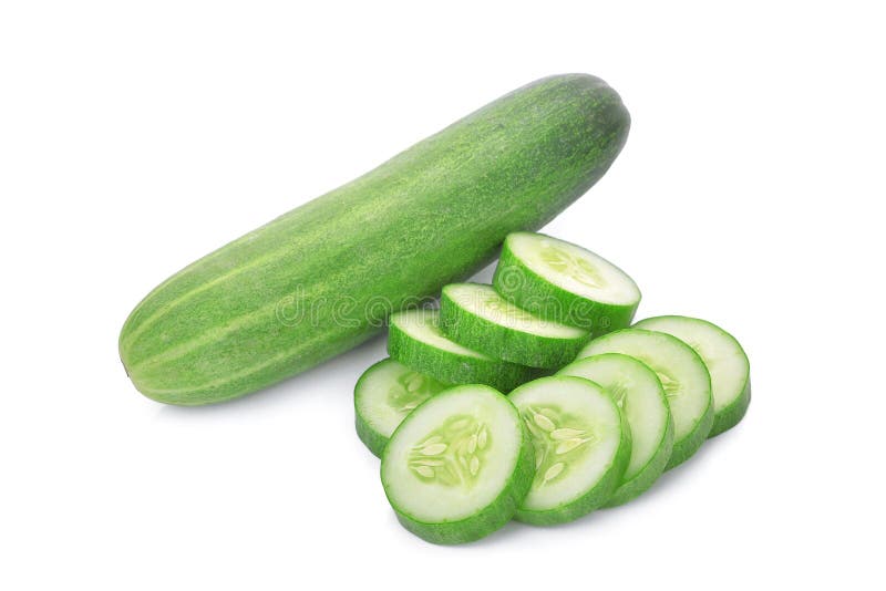 Whole and slice fresh cucumber isolated on white