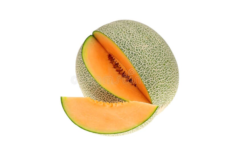 melon or cantaloupe melon with seeds isolated on white background