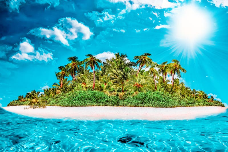 Whole Tropical Island within Atoll in Tropical Ocean on a Summer Day ...