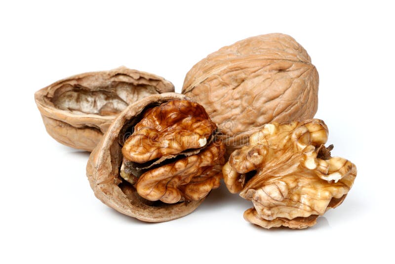 Whole Walnut and Half Walnut Piece. Stock Image Image of open, group