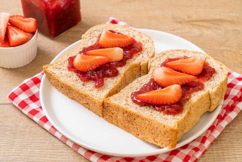 Whole Wheat Bread with Strawberry Jam and Fresh Strawberry Stock Image Image of bread, plate