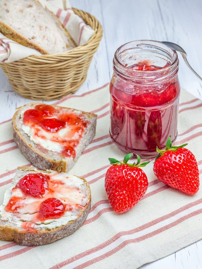 Whole Wheat Nut Bread with Cream Cheese and Strawberry Jam Stock Image Image of eating, loaf