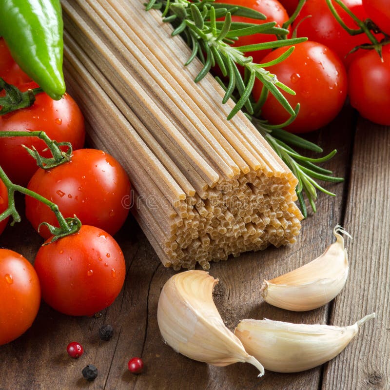 Whole Wheat Spaghetti, Vegetables and Herbs Stock Photo Image of health, culinary 94565338