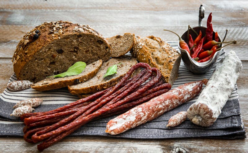 Wholemeal bread with dried sausages