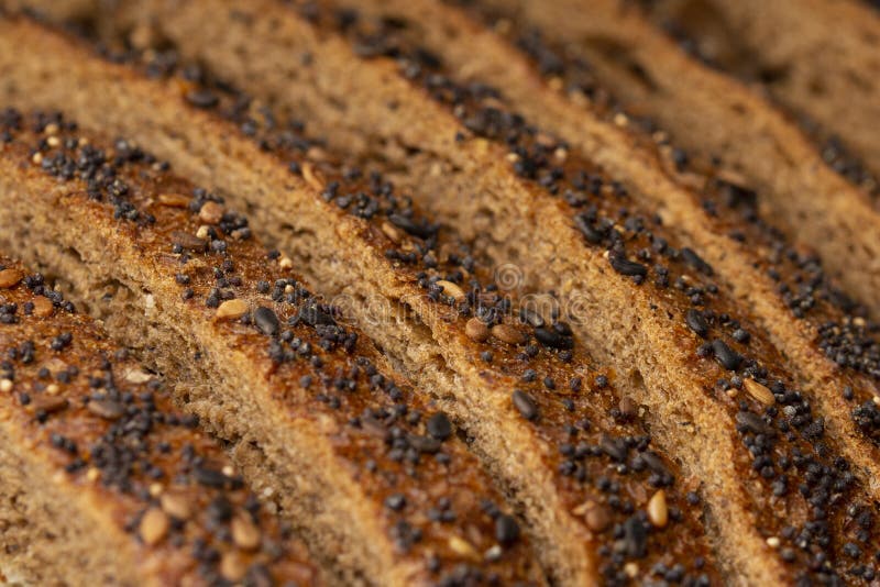 Wholemeal Rye Bread with Seeds, Close Up Stock Image Image of brown