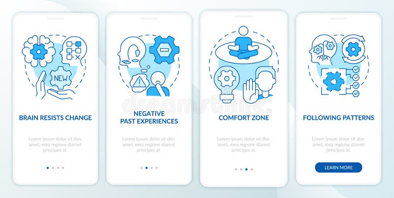 Why we resist change blue onboarding mobile app screen stock illustration