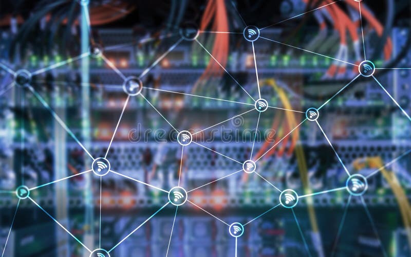 Wi fi network abstract structure on modern server room background royalty free stock images