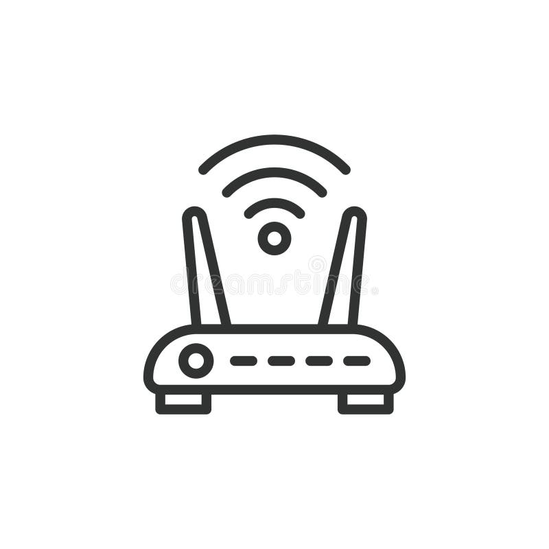 Wi-Fi router 2 antennas, icon in line design. Wi-Fi, router, antennas, network, internet, signal, wireless on white stock illustration