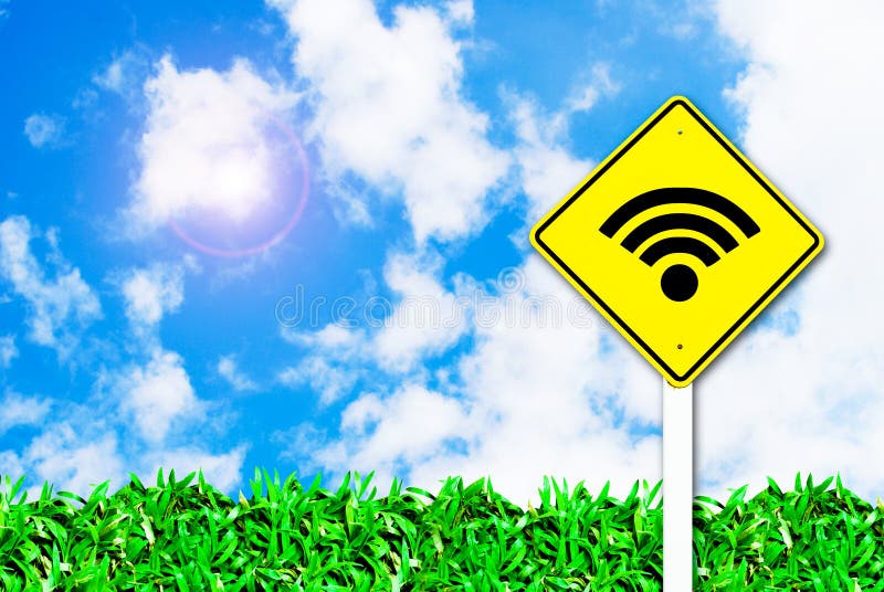 Wi-fi wireless internet sign on beautiful sky