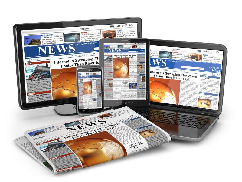 Wiadomość. Medialny pojęcie. Laptop, pastylka komputer osobisty, telefon i gazeta. ilustracji Wiadomość. Medialny pojęcie. Laptop, pastylka komputer osobisty, telefon i gazeta. ilustracji
