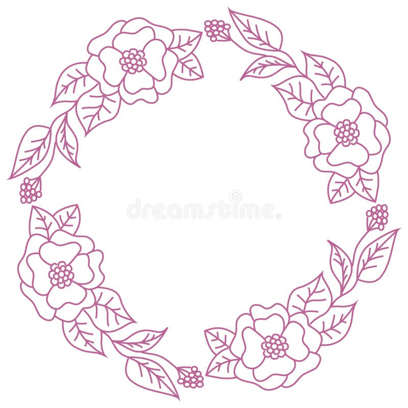 Wianek menchie kwitnie na białym tle Round rama dla etykietki royalty ilustracja Wianek menchie kwitnie na białym tle Round rama dla etykietki royalty ilustracja