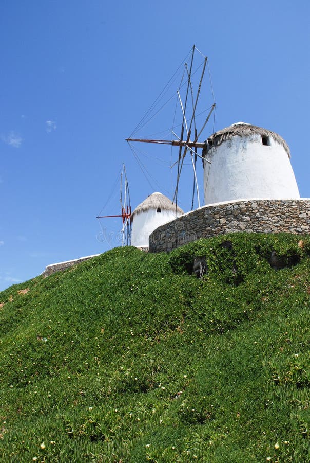 Wiatraczki Mykonos, s?awny punkt zwrotny Grecja fotografia stock Wiatraczki Mykonos, s?awny punkt zwrotny Grecja fotografia stock