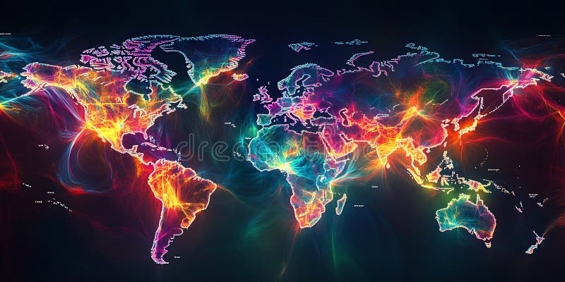 Wibracyjny obraz tła globalnego kolorowego w mapie świata ilustracji
