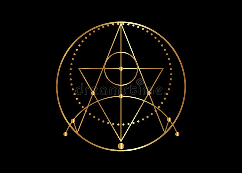 Golden Sigil of Protection. Magical Amulets. Can be used as tattoo, gold logos sign and prints. Wiccan occult symbol, sacred sign